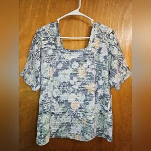 Anthropologie Blouse Pullover Top Short Sleeve Square Neck Floral Print Sz M